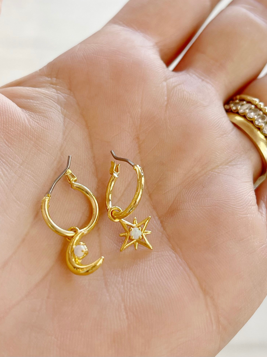 Star & Moon Huggie Earrings
