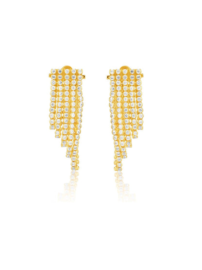 Gold plated and asymmetrical CZ stone curtain earrings