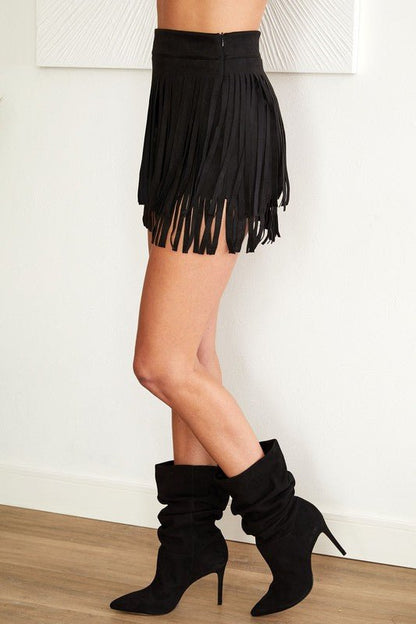 Faux Suede Fringe Skirt - Polkadots & Moonbeams LAPolkadots & MoonbeamsSGREYFaux Suede Fringe Skirt