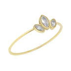 Delicate 14kt gold plated ring with three clear marquise and oval stones, designed for women's fashion.