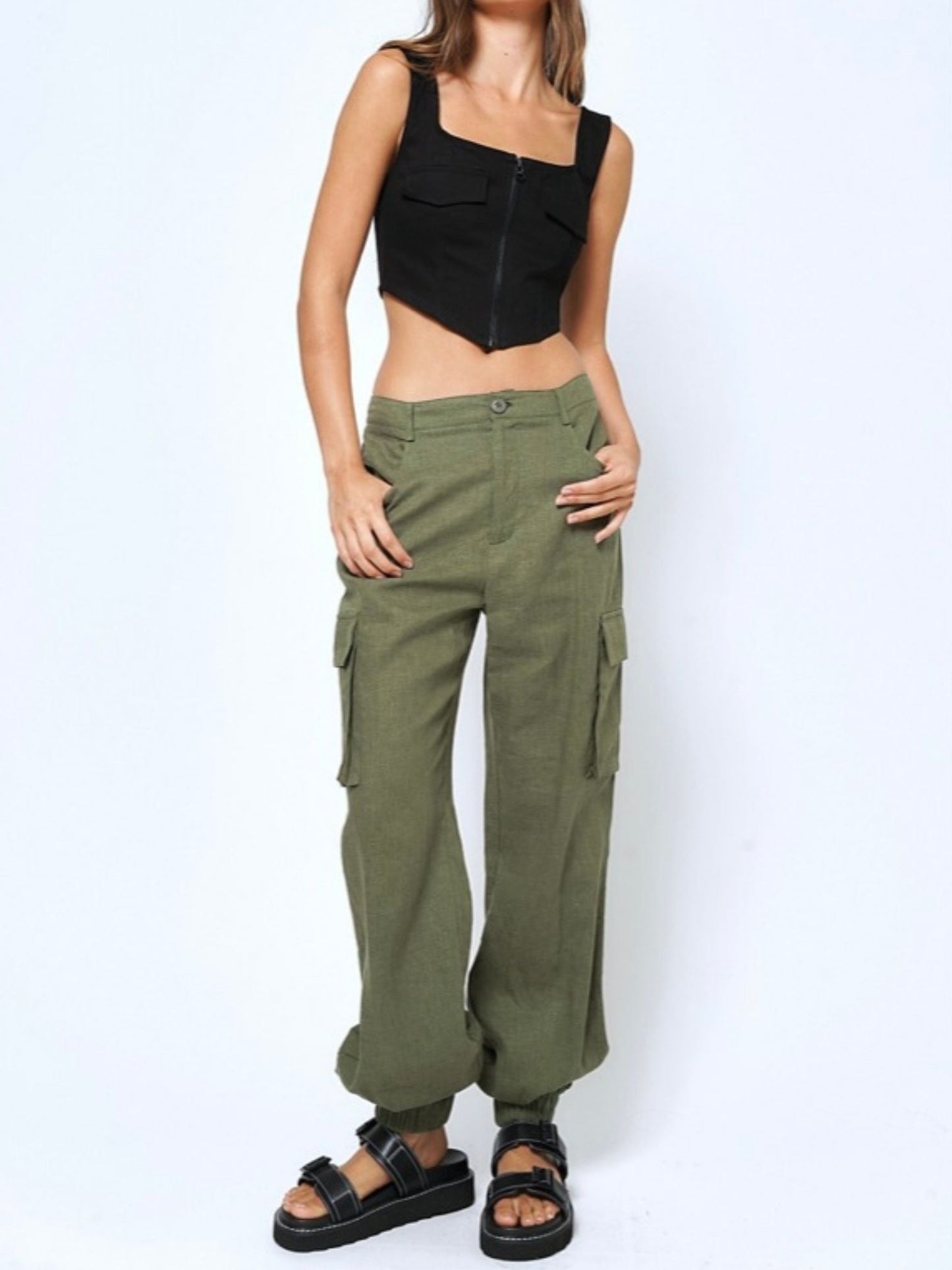 Linen Cargo Pants - Polkadots & Moonbeams LABeige BotanySmallGreenLinen Cargo Pants