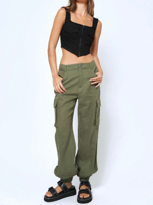 Linen Cargo Pants - Polkadots & Moonbeams LABeige BotanySmallGreenLinen Cargo Pants